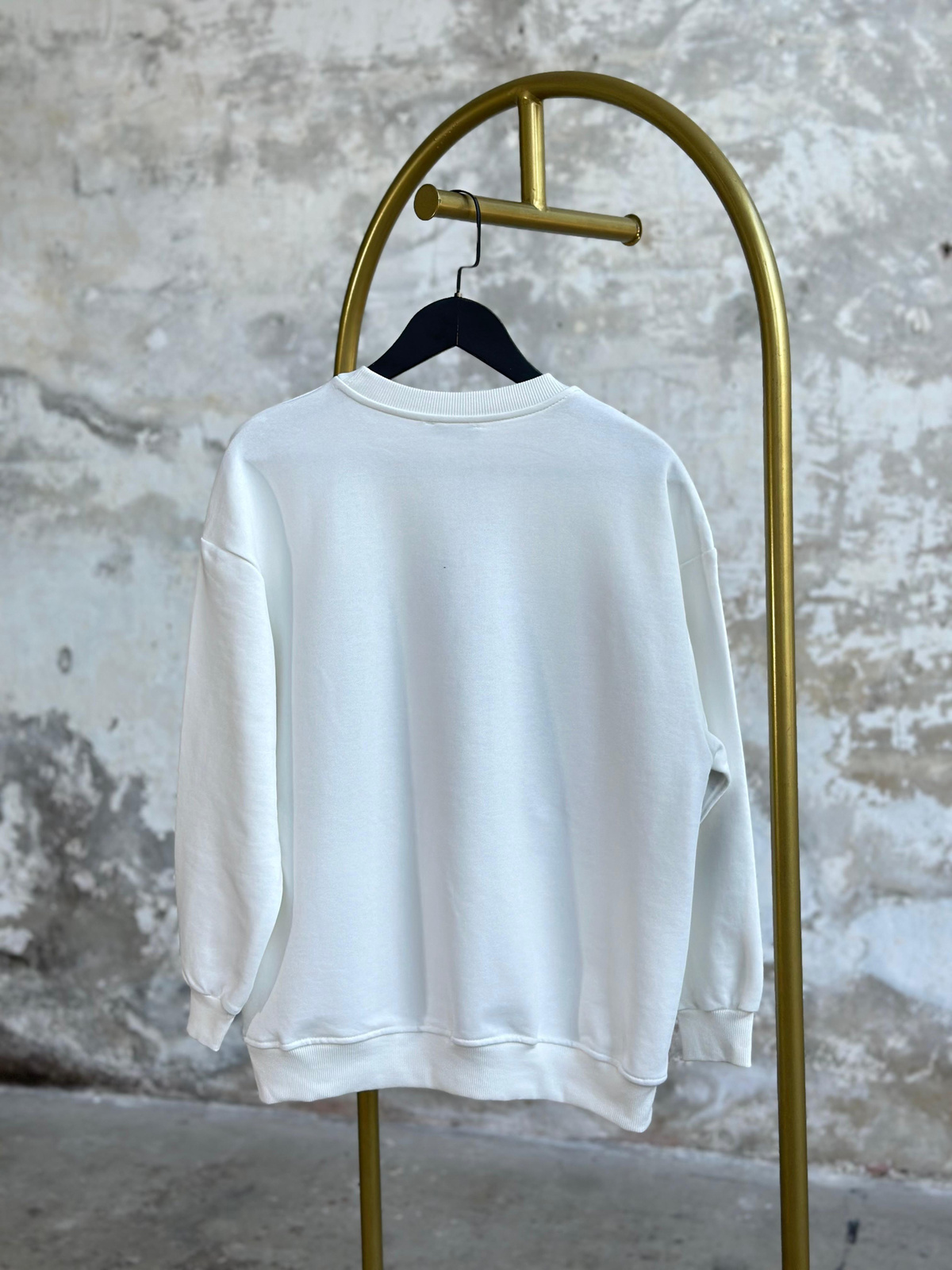 Tasarım Denim Kot Ve Leopar Geçişli Sweat (Beyaz)
