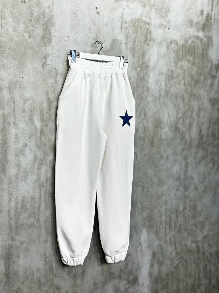 Tasarım Denim Kot Yıldız Desenli Kadın Takım (Beyaz)