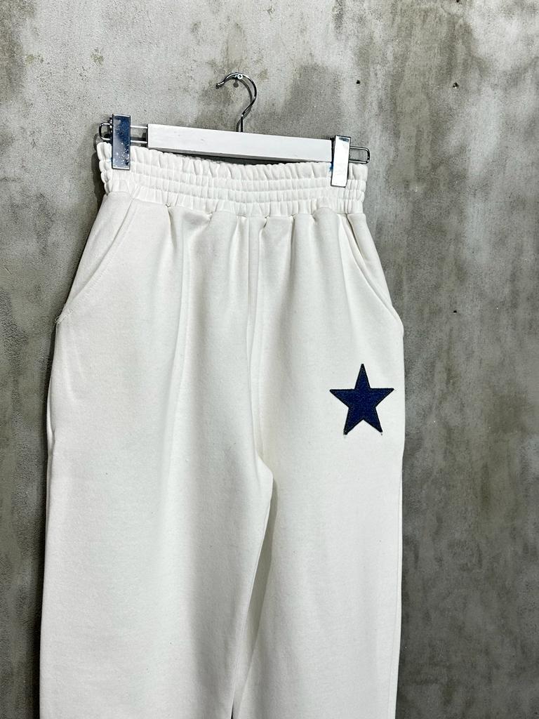 Tasarım Denim Kot Yıldız Desenli Kadın Takım (Beyaz)