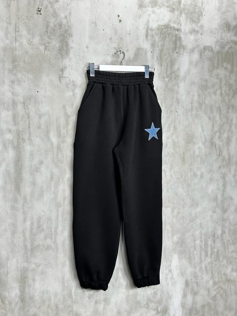 Tasarım Denim Kot Yıldız Desenli Kadın Takım (Siyah)
