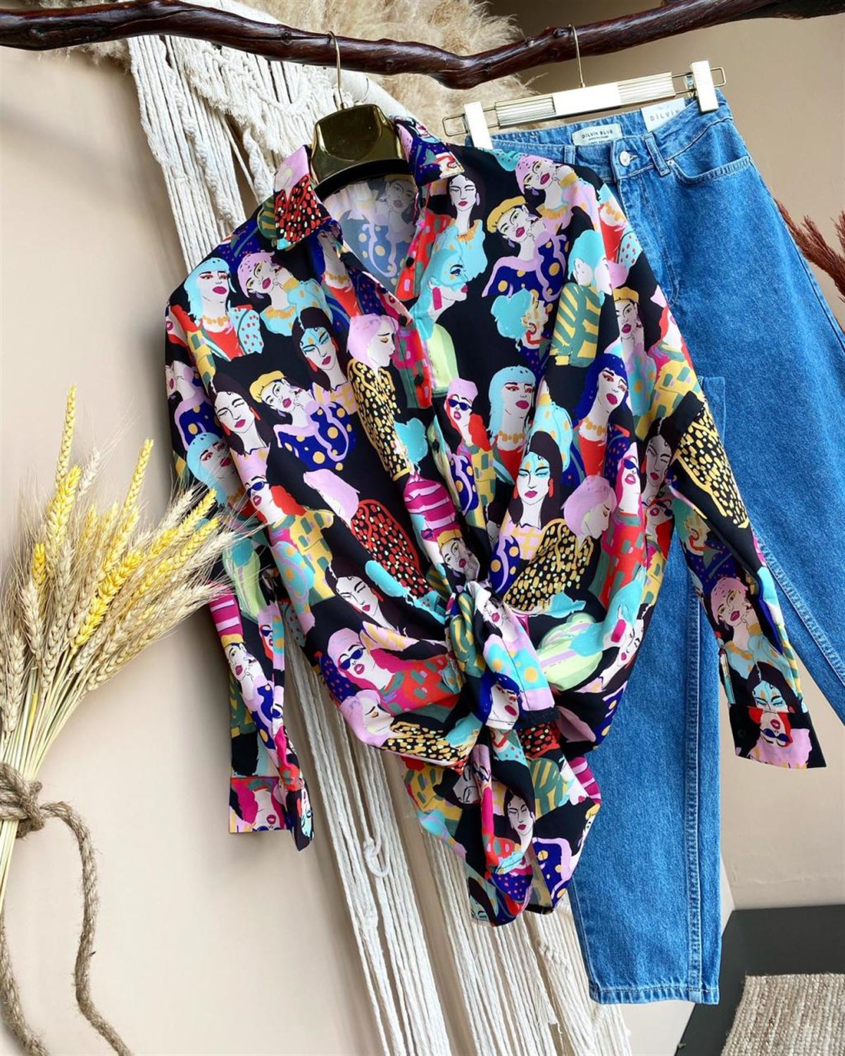 Tasarım Desen Oversize Kesim Gömlek