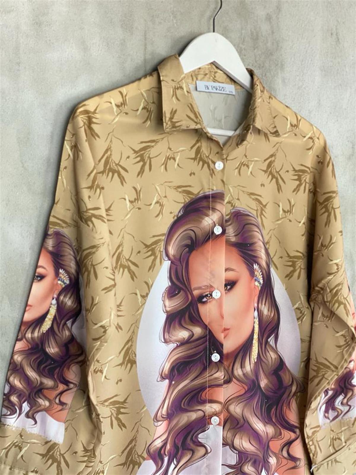Tasarım Desen Tunik Gömlek (Camel)