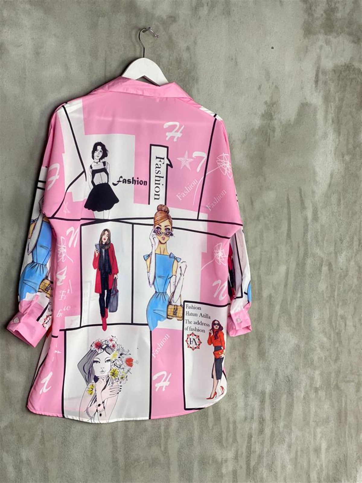 Tasarım Desen Tunik Gömlek (Pembe)