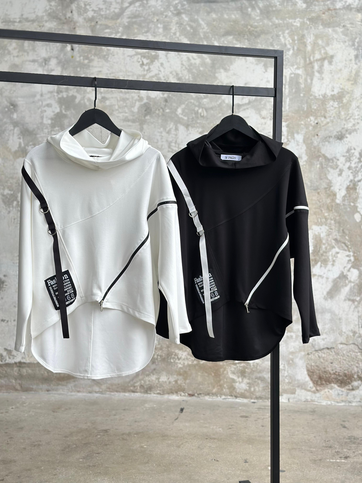 Tasarım Fermuar Detaylı Sweat (Beyaz)