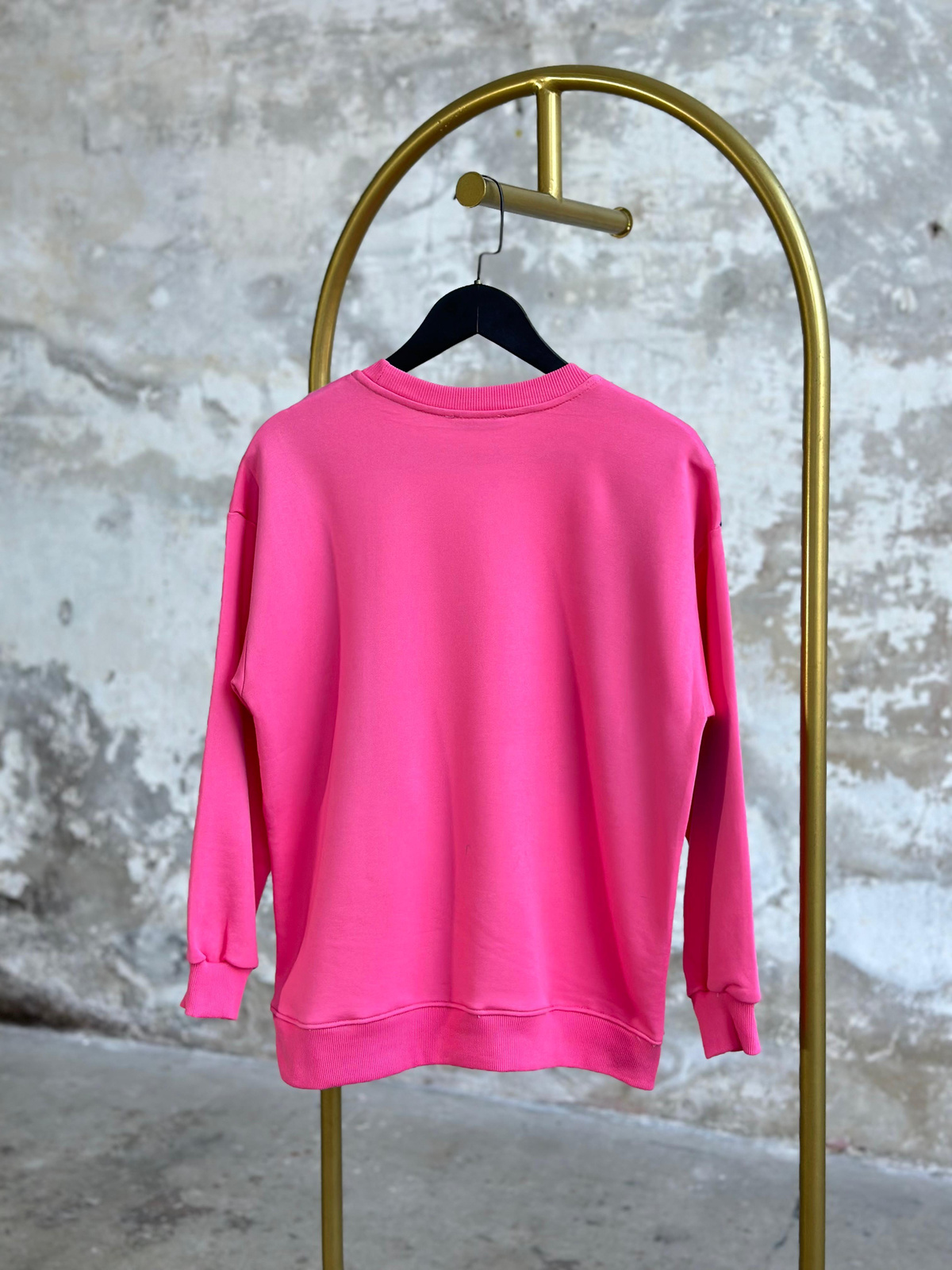Tasarım Kot Detay Şerit Çizgi Taşlı Sweat (Pembe)