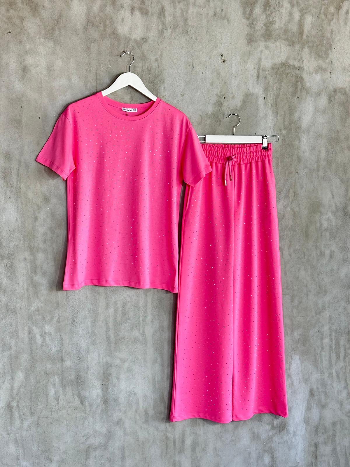 Tasarım Kristal Taş İşçilikli Takım (Pembe)