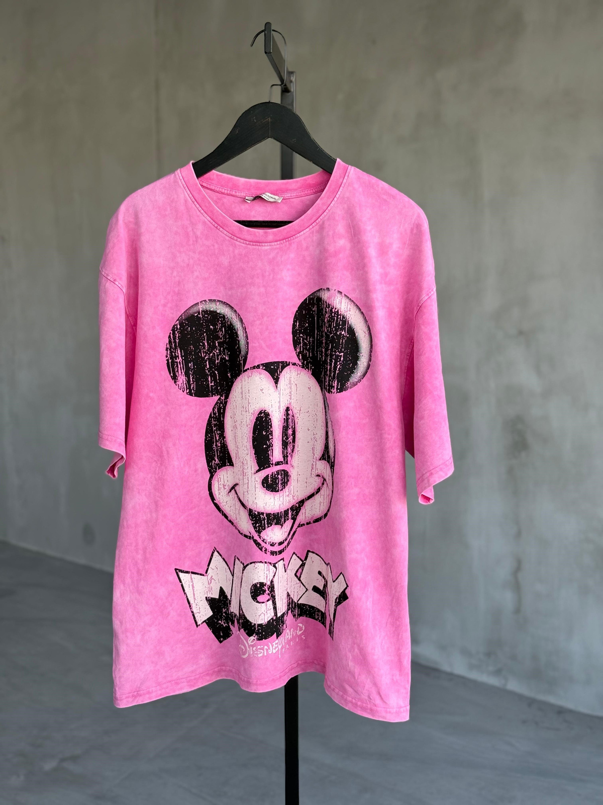 Tasarım Mickey Baskılı Taş Yıkama Oversize Dokuma TAKIM (Pembe)