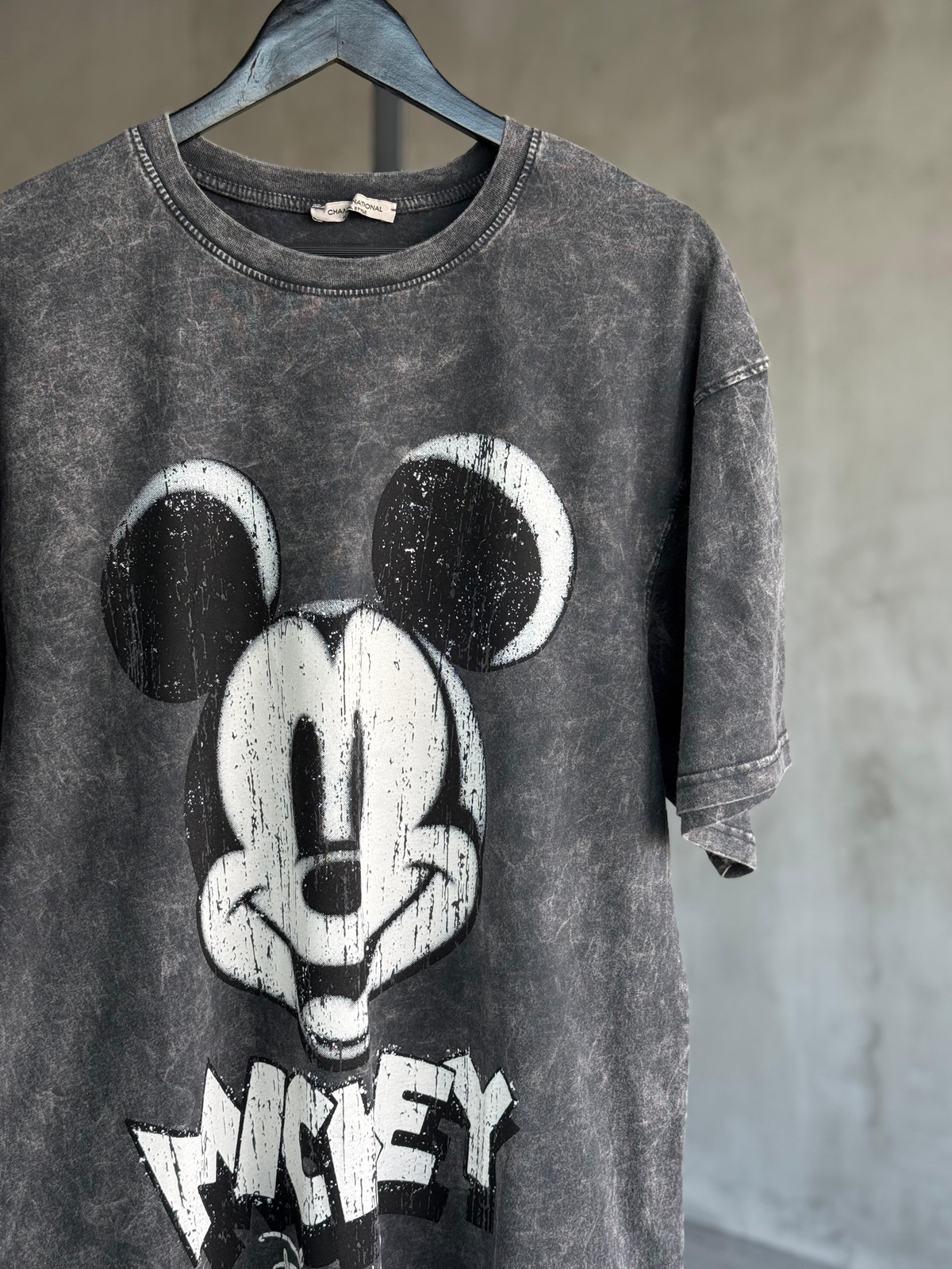 Tasarım Mickey Baskılı Taş Yıkama Oversize Dokuma TAKIM (Antrasit)