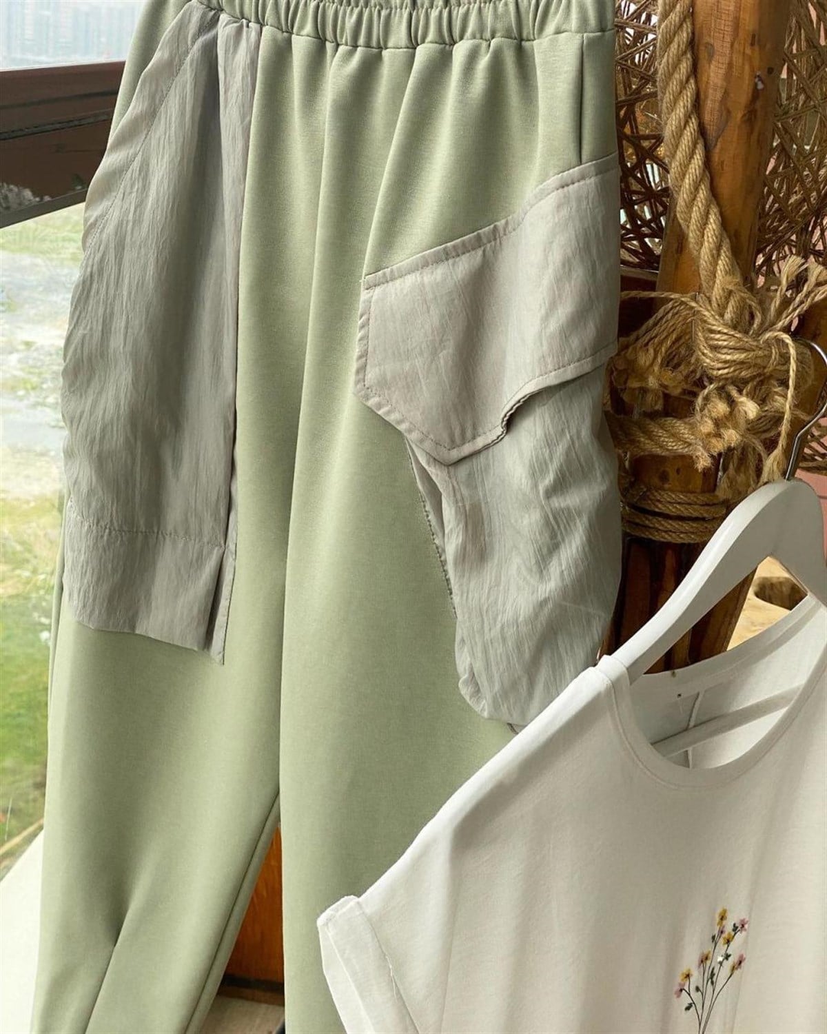 Tasarım Model Cep Detaylı Yarı Şalvar Pantolon (Haki)