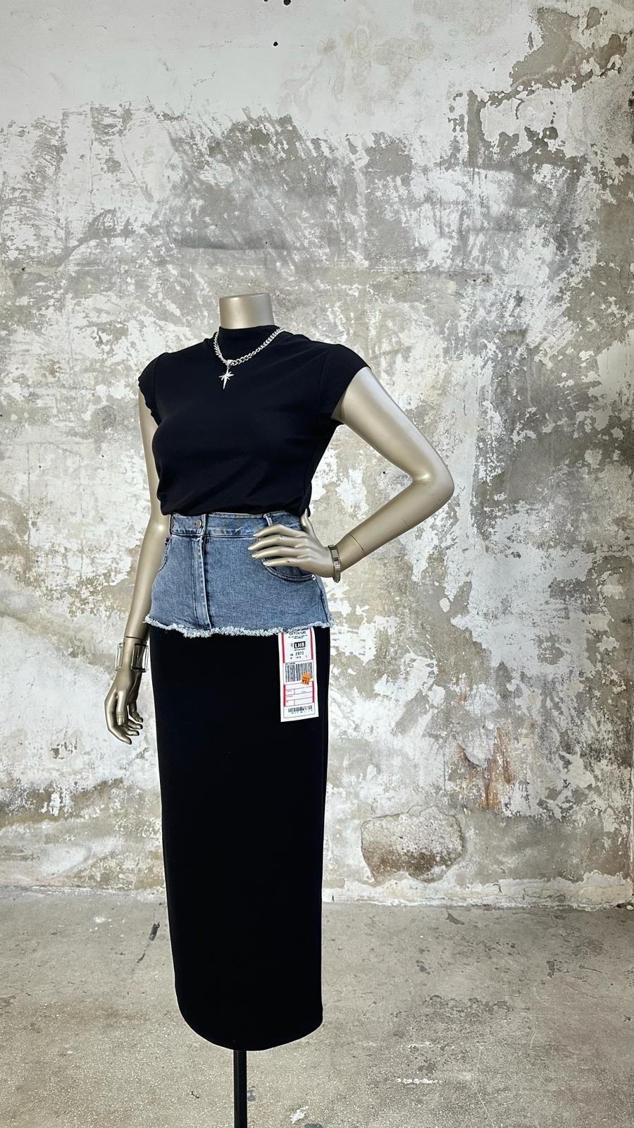 Tasarım Model Denim Kot Detaylı Etek (Siyah)