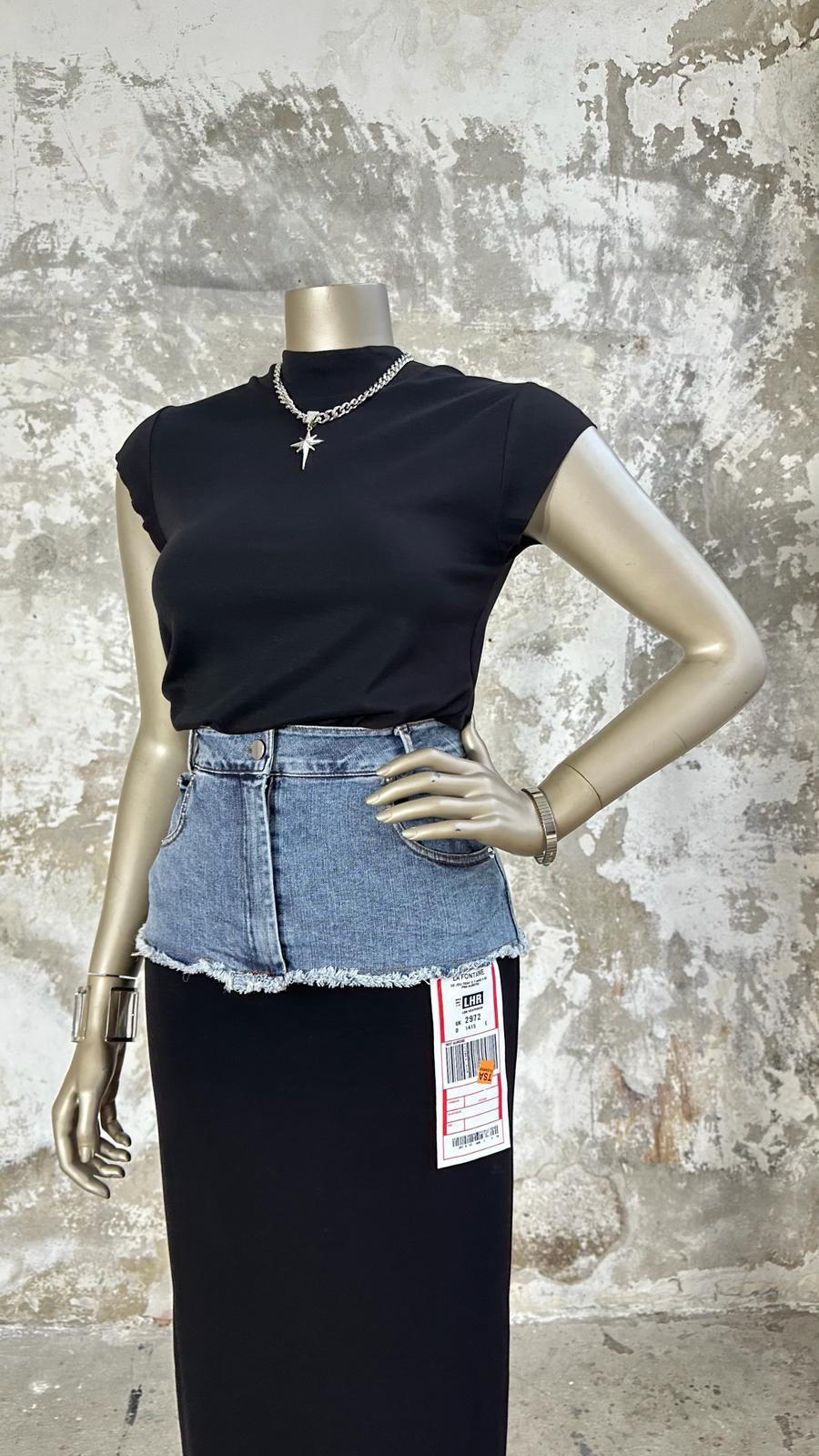 Tasarım Model Denim Kot Detaylı Etek (Siyah)