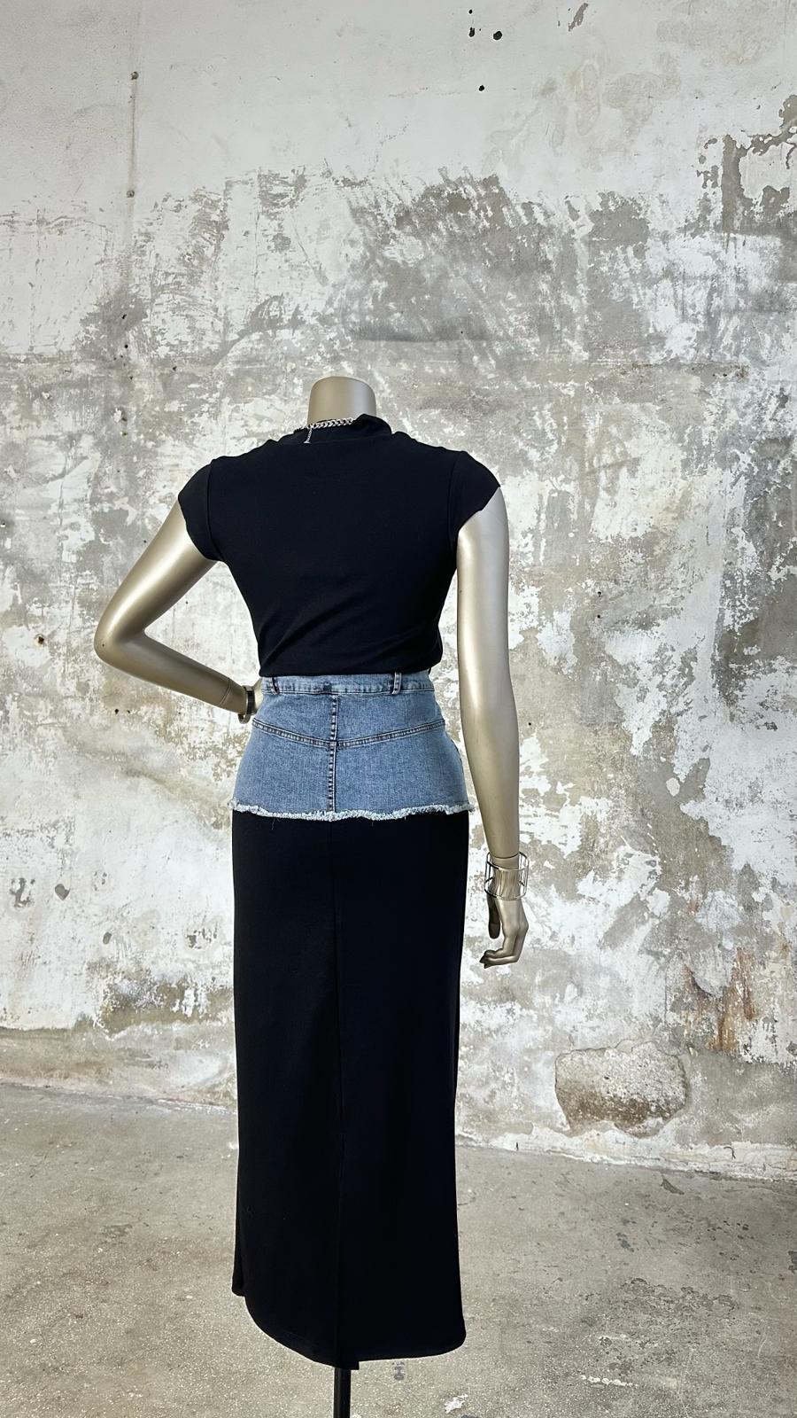 Tasarım Model Denim Kot Detaylı Etek (Siyah)