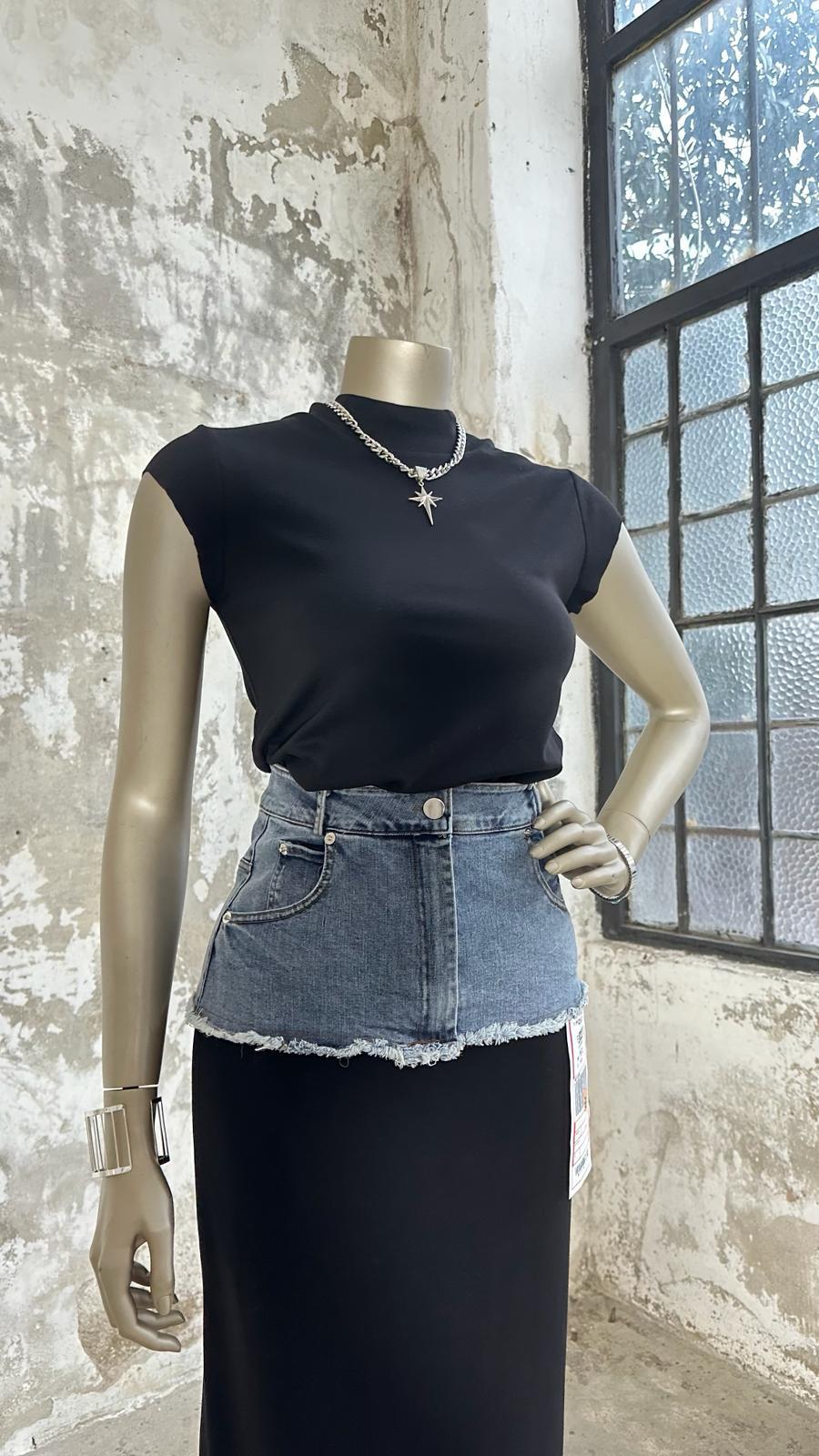 Tasarım Model Denim Kot Detaylı Etek (Siyah)
