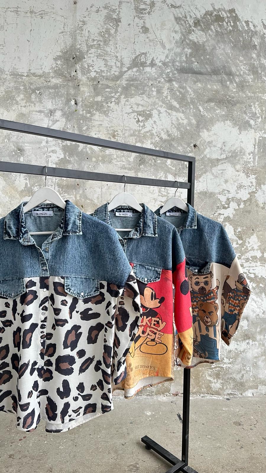 Tasarım Model Kot Detaylı Baskılı Ceket (Kahve)