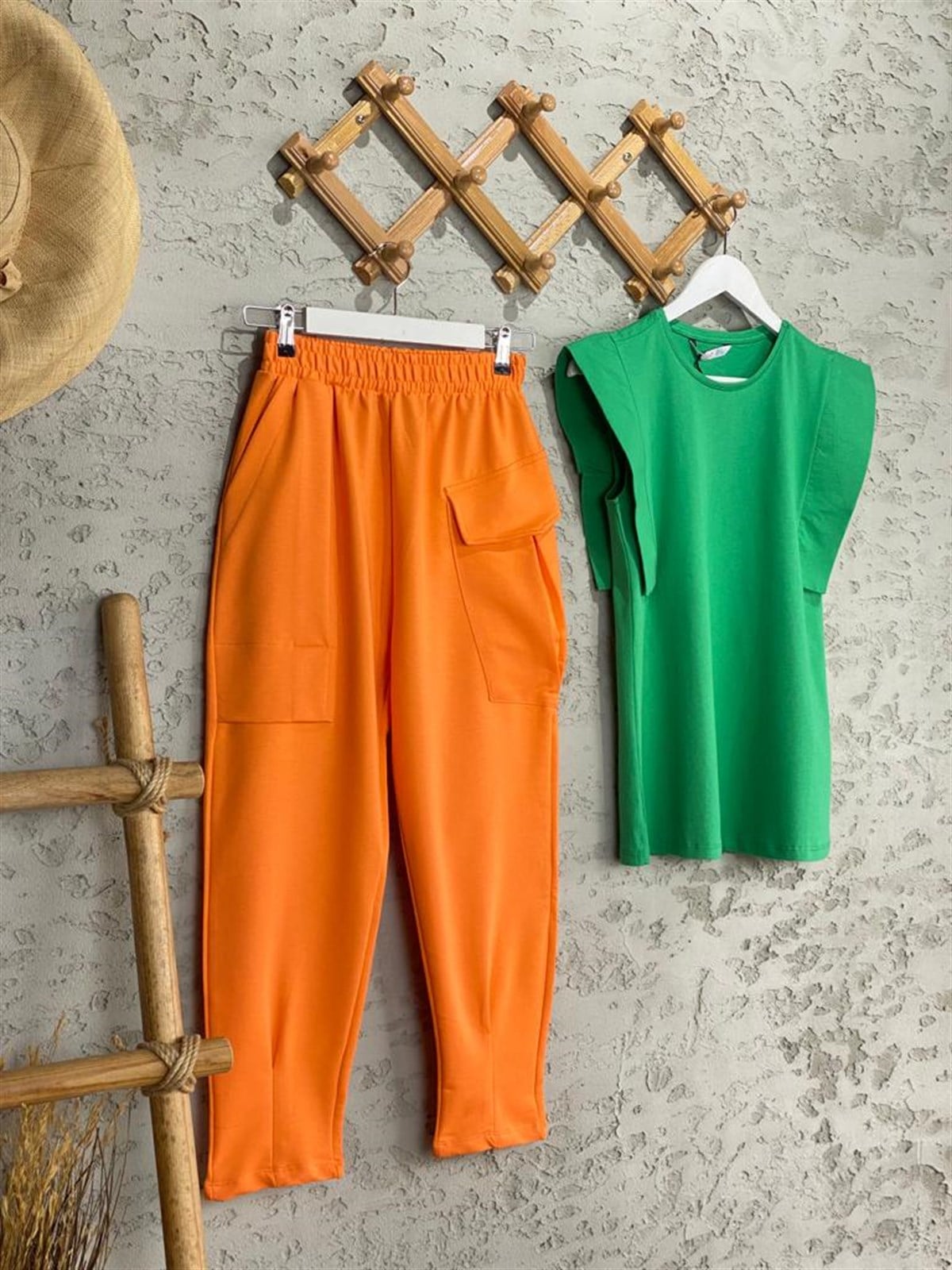 Tasarım Model Paça Gipeli Cepli Pantolon (Oranj)