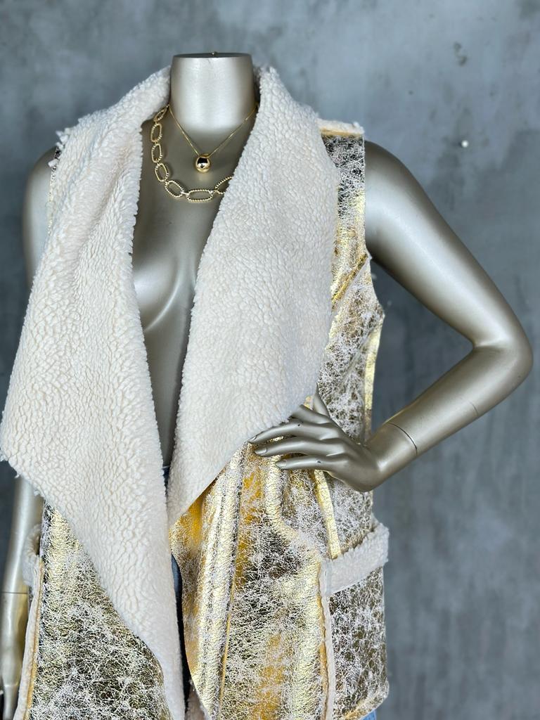 Tasarım Model Peluş Varaklı Yelek (Gold)