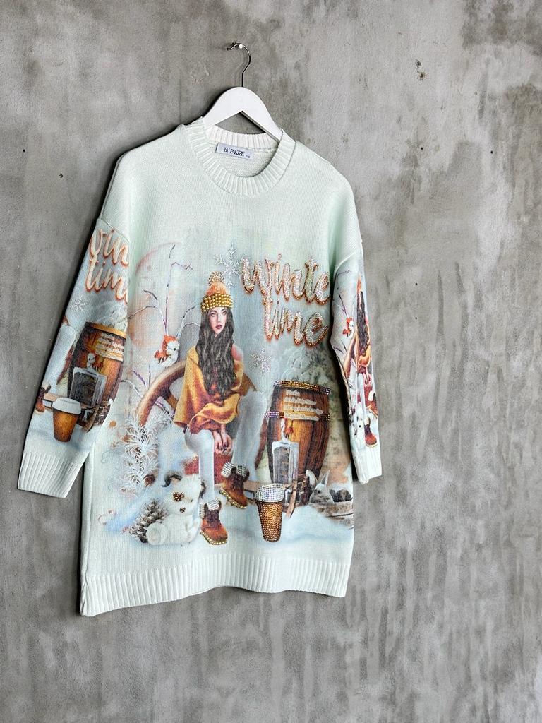 Tasarım Model Taş İşçilik Tunik Kazak (BEJ)