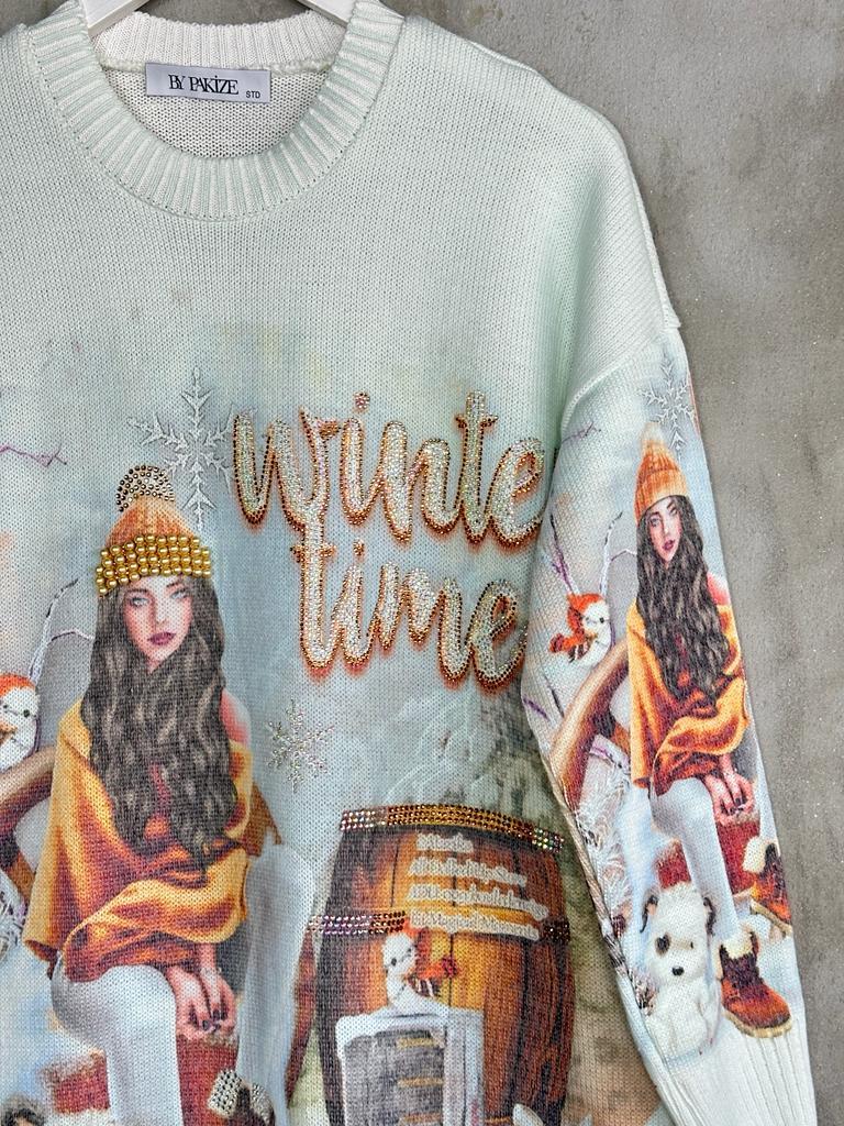 Tasarım Model Taş İşçilik Tunik Kazak (BEJ)