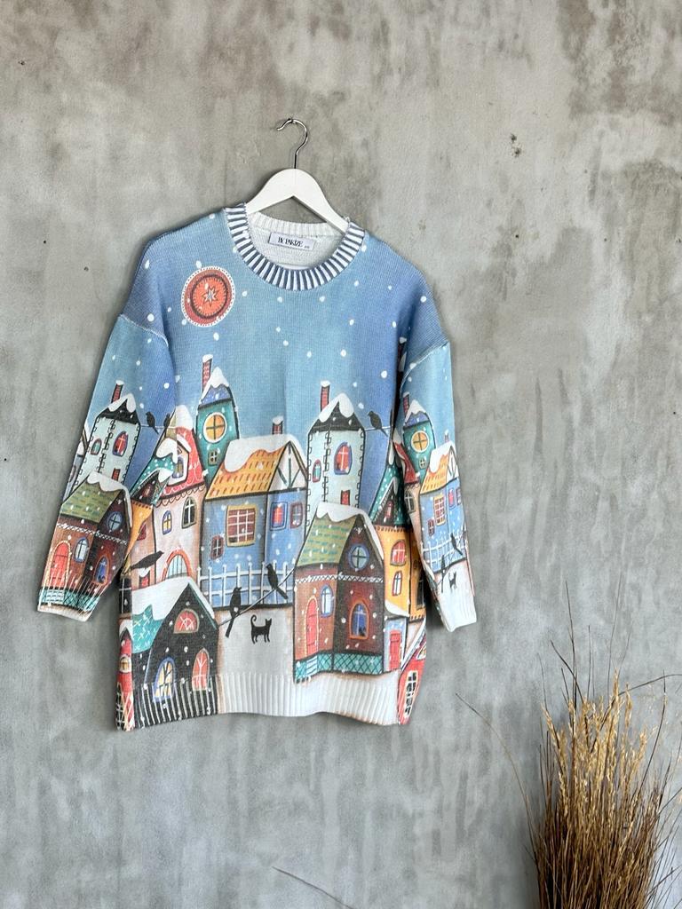 Tasarım Model Tunik Kazak (Mavi)