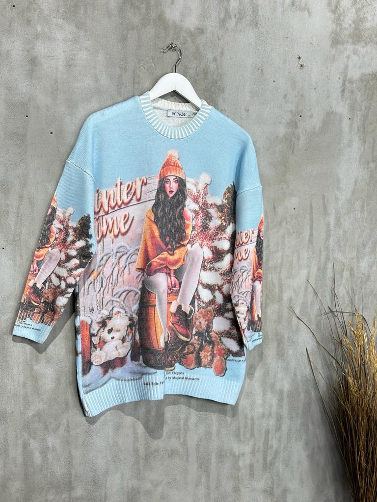 Tasarım Model Tunik Kazak (Mavi)