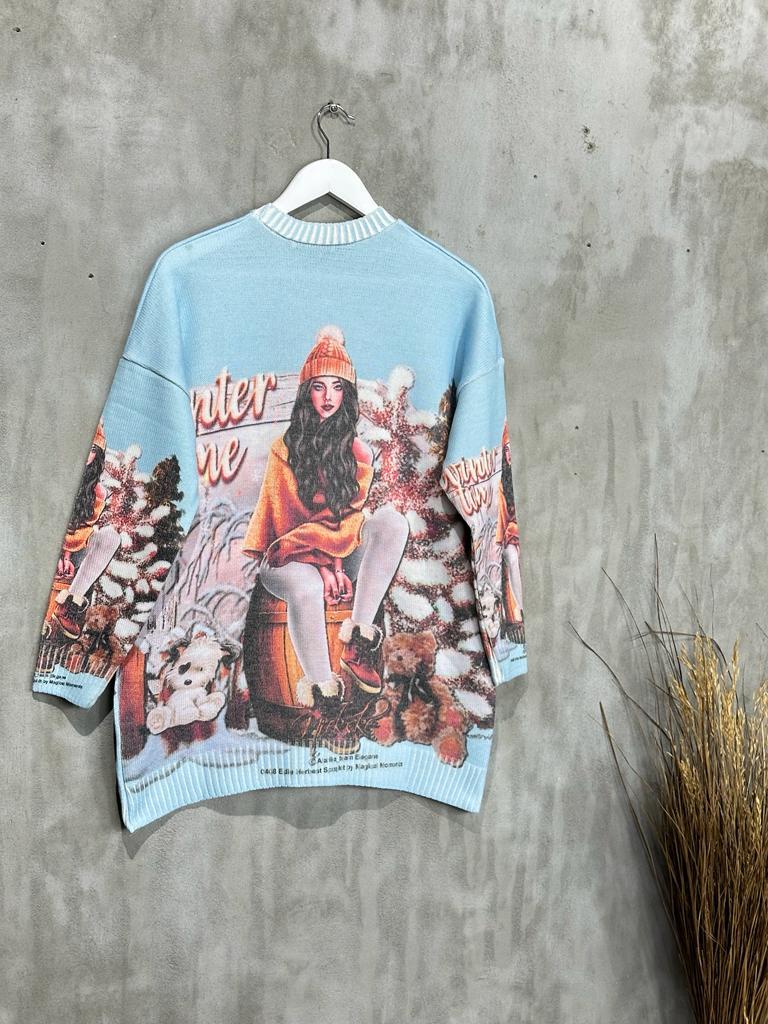 Tasarım Model Tunik Kazak (Mavi)