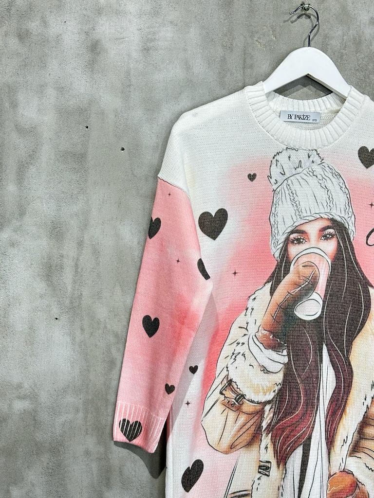 Tasarım Model Tunik Kazak (Pembe)