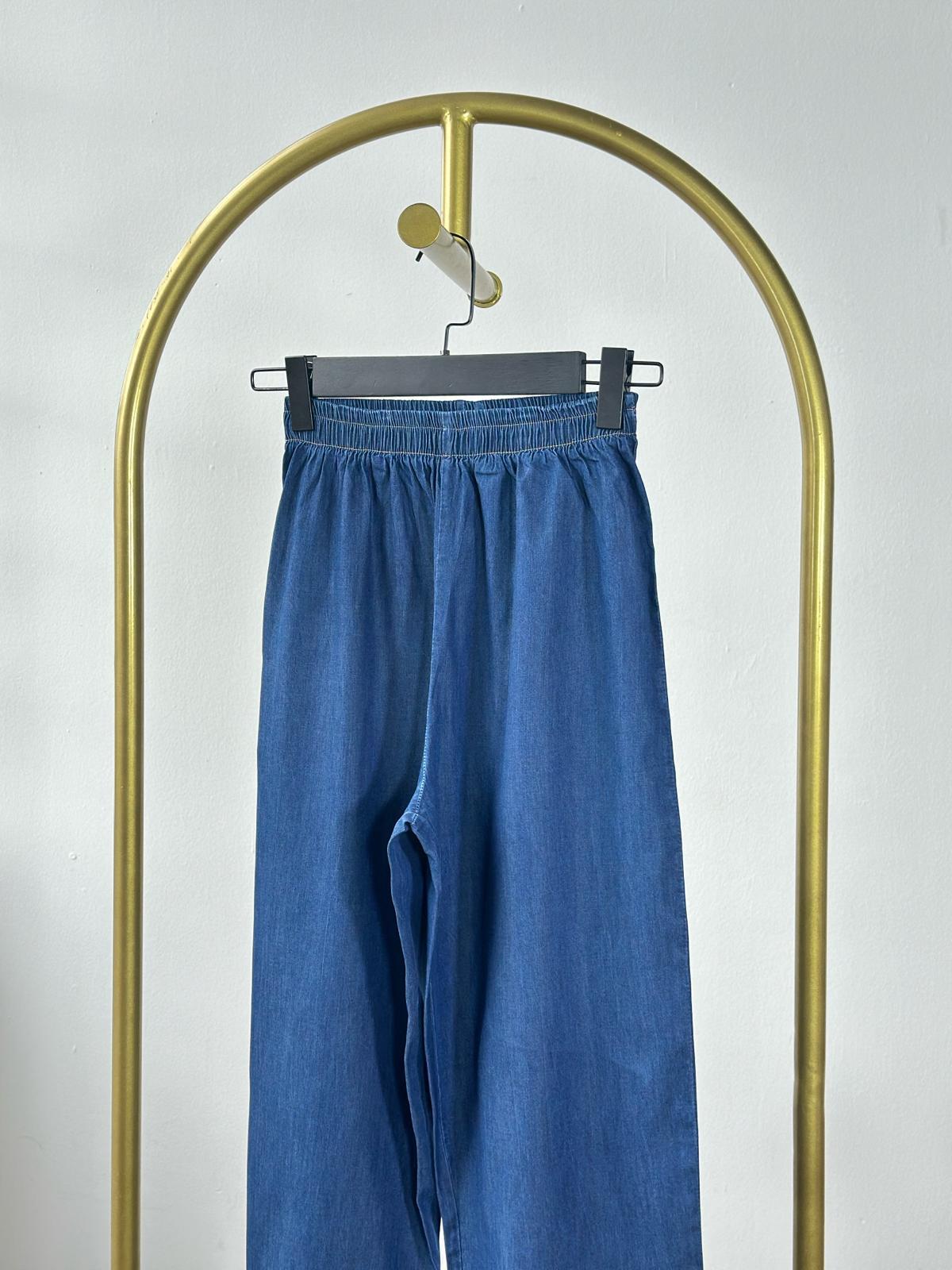 Tasarım Organze Kumaş Çiçek Desenli Denim Takım (Mavi)