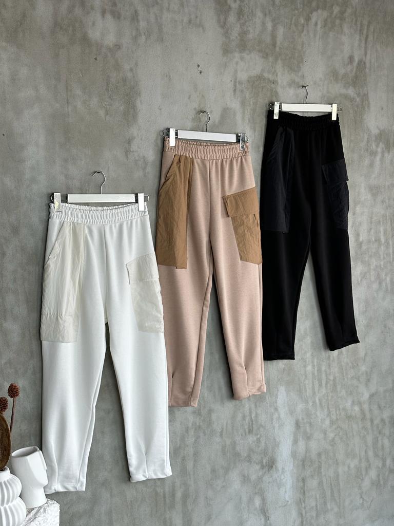 Tasarım Paraşüt Cep Detaylı Şalvar Model Pantolon (Beyaz)