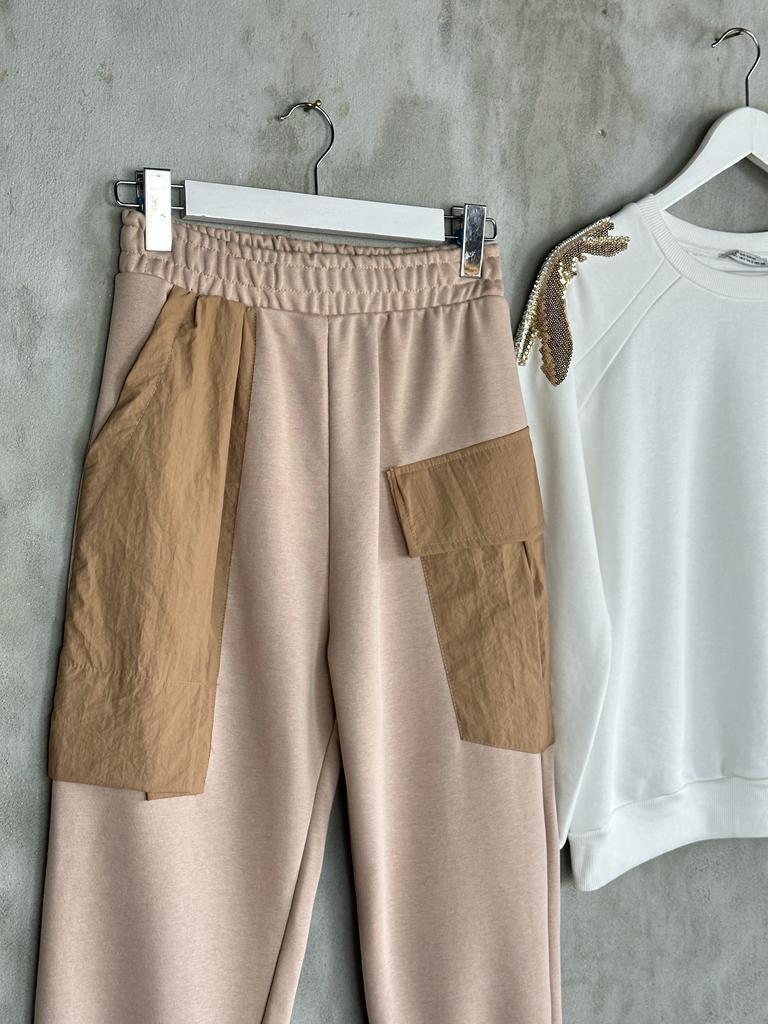 Tasarım Paraşüt Cep Detaylı Şalvar Model Pantolon (Bej)