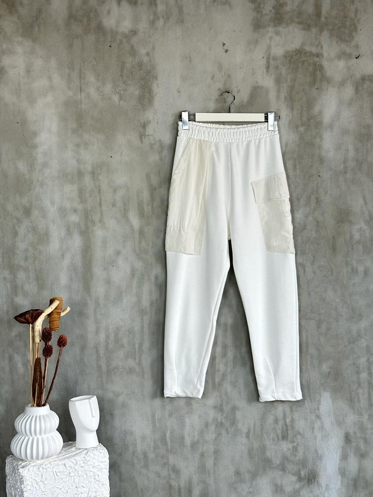 Tasarım Paraşüt Cep Detaylı Şalvar Model Pantolon (Beyaz)