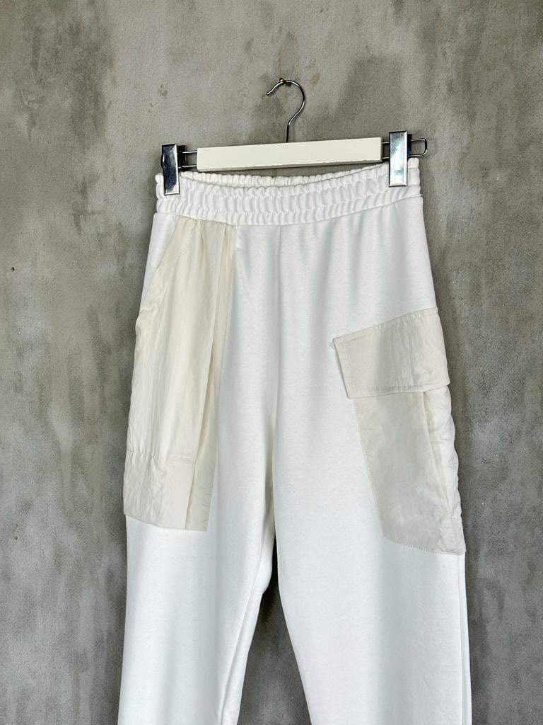 Tasarım Paraşüt Cep Detaylı Şalvar Model Pantolon (Beyaz)
