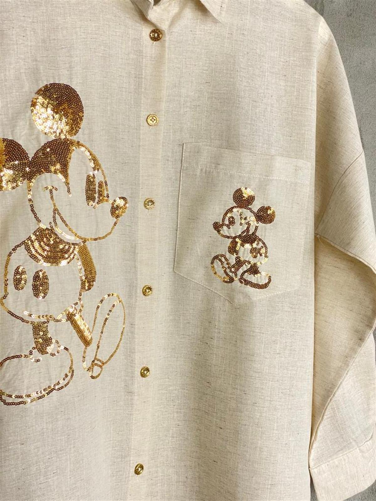 Tasarım Payetli Mickey Desenli Tunik Gömlek (Taş)