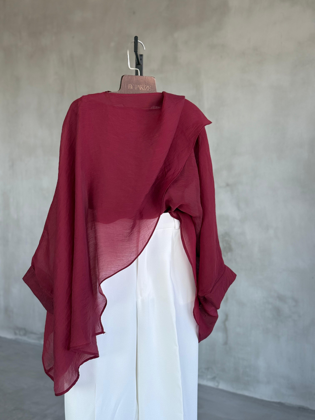 Tasarım Pelerin Şifon Bluz (Bordo)