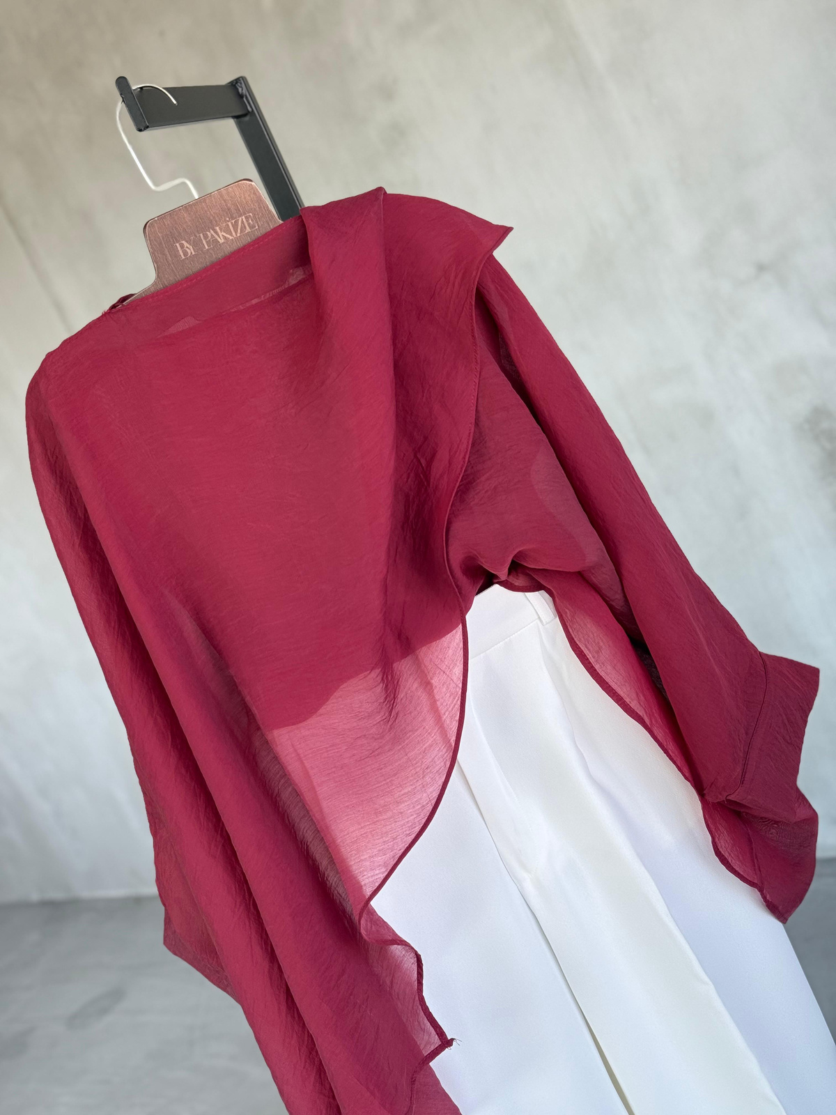 Tasarım Pelerin Şifon Bluz (Bordo)