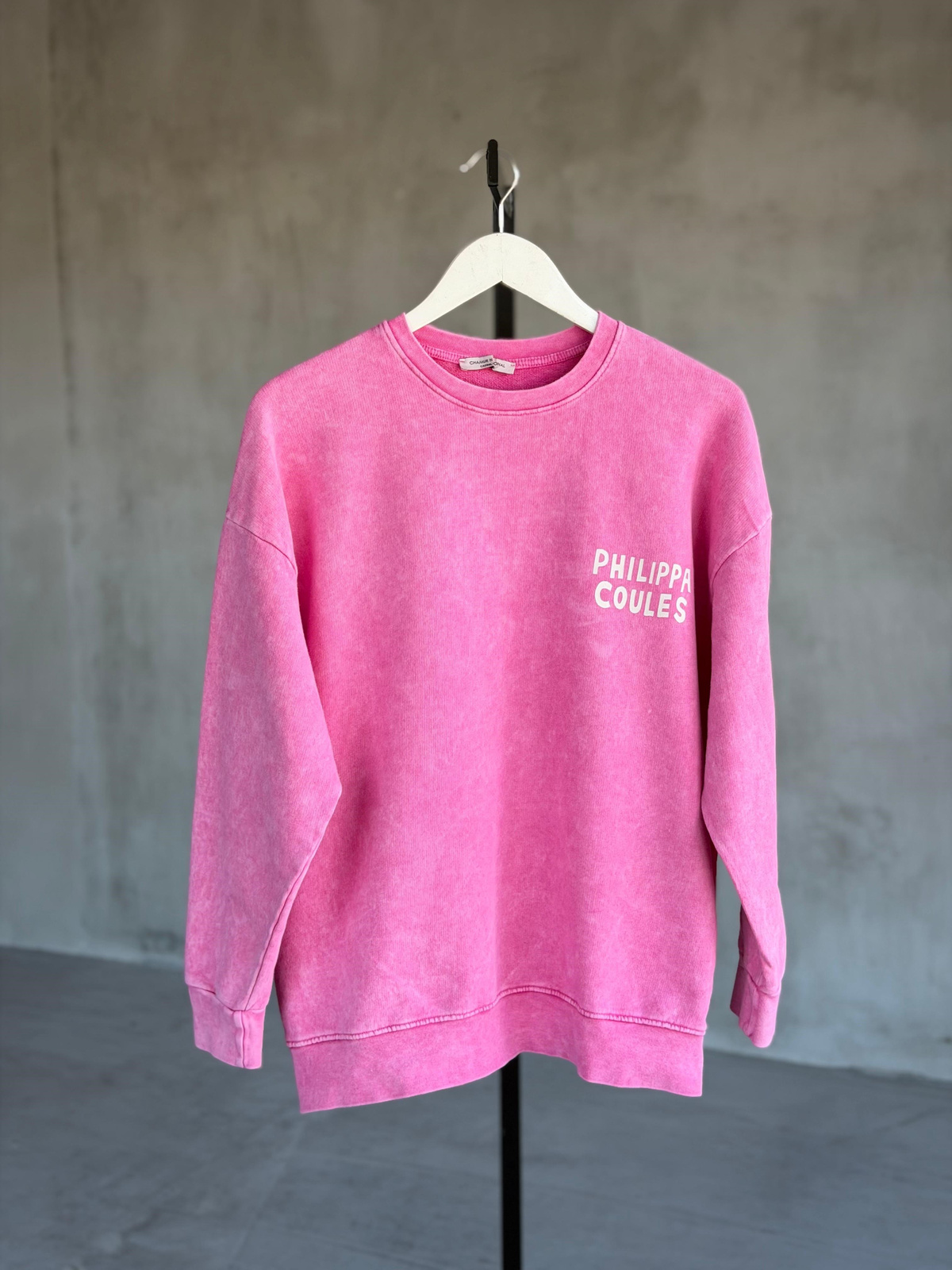 Tasarım Sırt Baskılı Taş Yıkamalı Sweat ( Pembe)