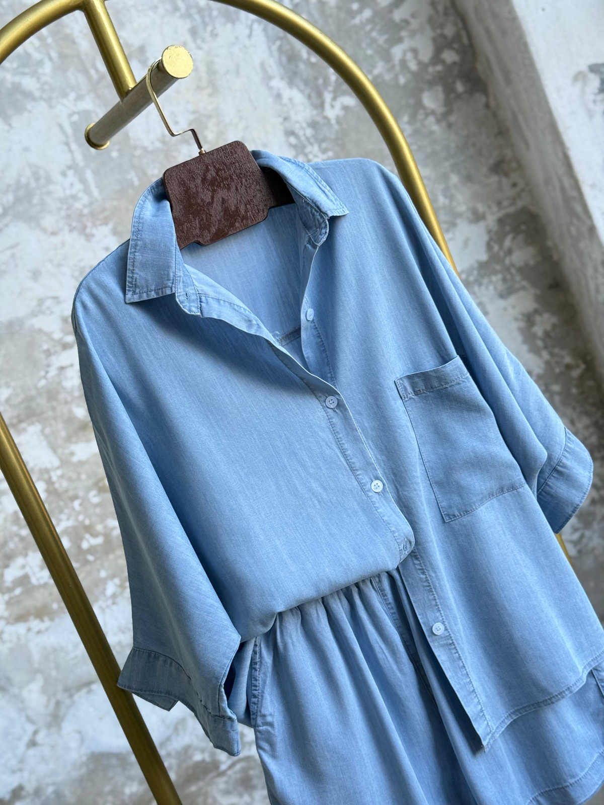 Tensel Kumaş Oversize Şortlu Takım (Buz Mavisi)