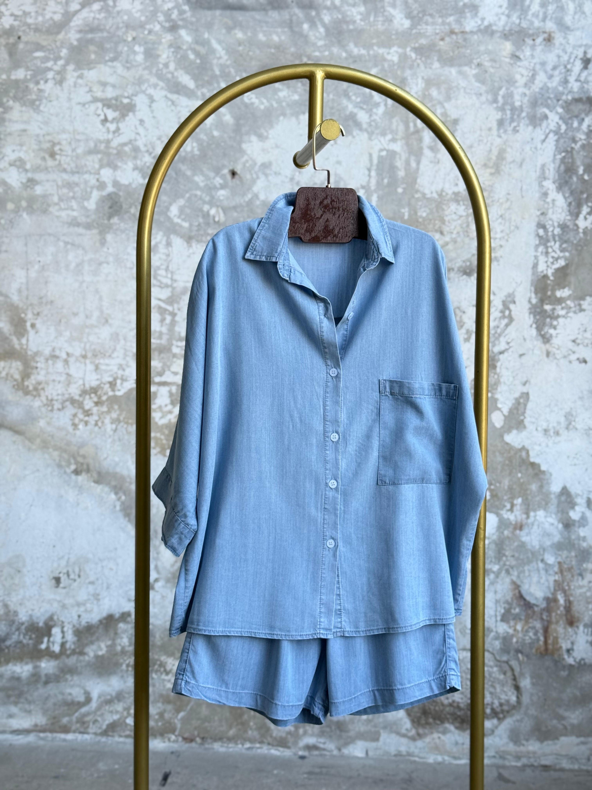 Tensel Kumaş Oversize Şortlu Takım (Buz Mavisi)