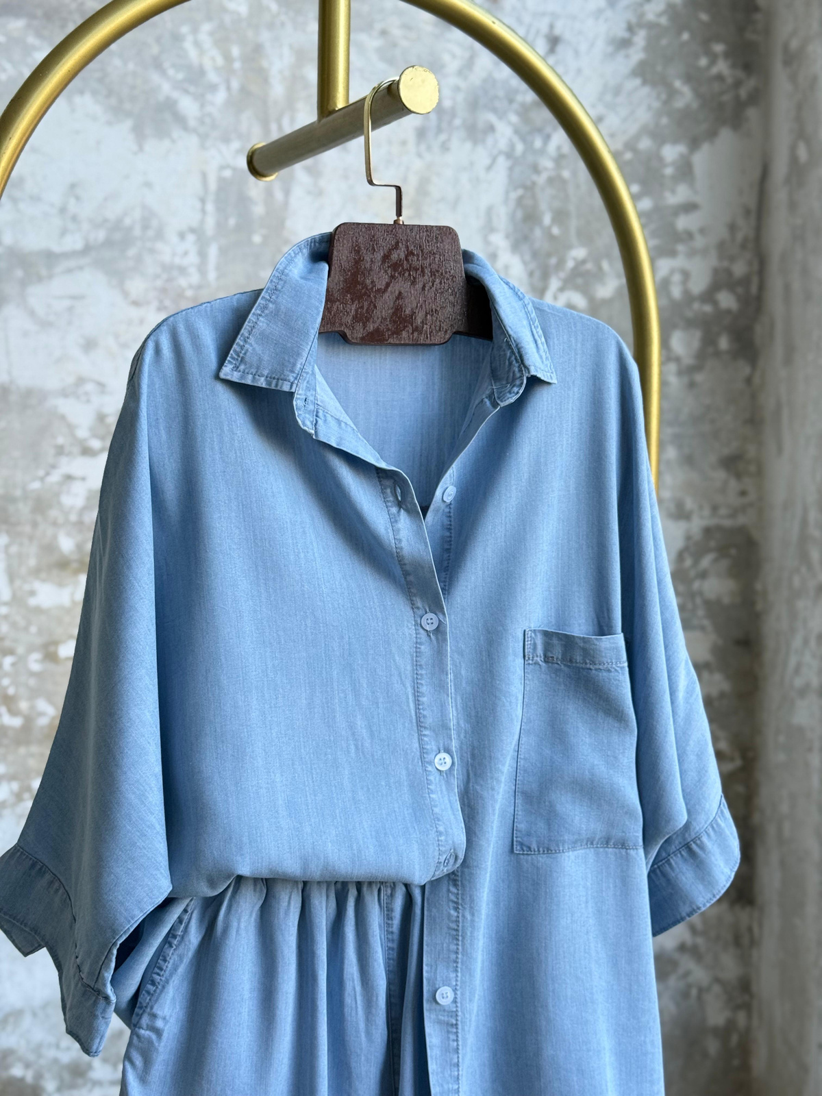 Tensel Kumaş Oversize Şortlu Takım (Buz Mavisi)