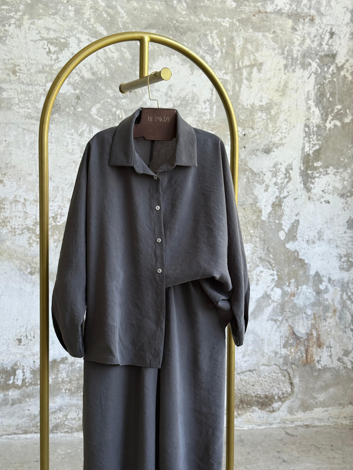 Tensel Kumaş Şalvar Model Takım (Antrasit)