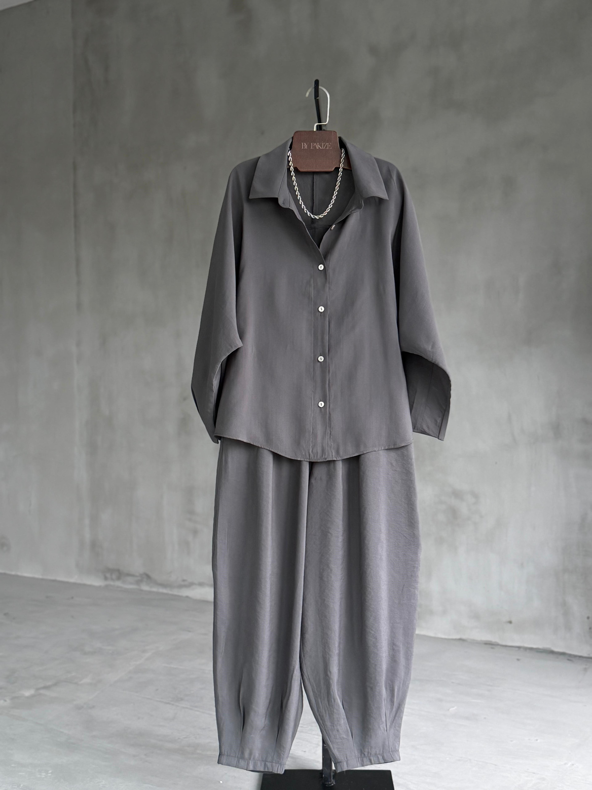 Tensel Kumaş Şalvar Model Takım (Antrasit)