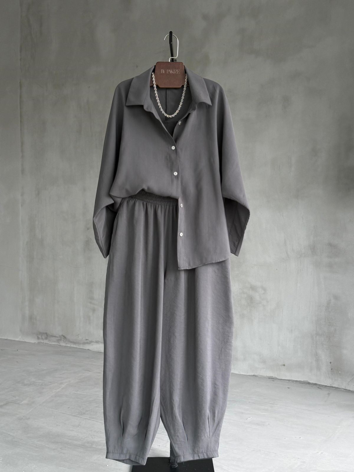 Tensel Kumaş Şalvar Model Takım (Antrasit)