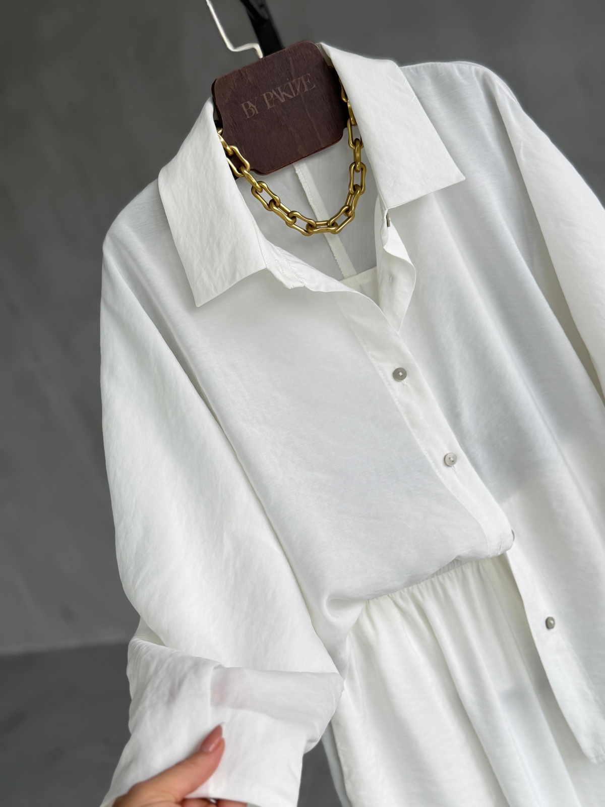 Tensel Kumaş Şalvar Model Takım (Beyaz)