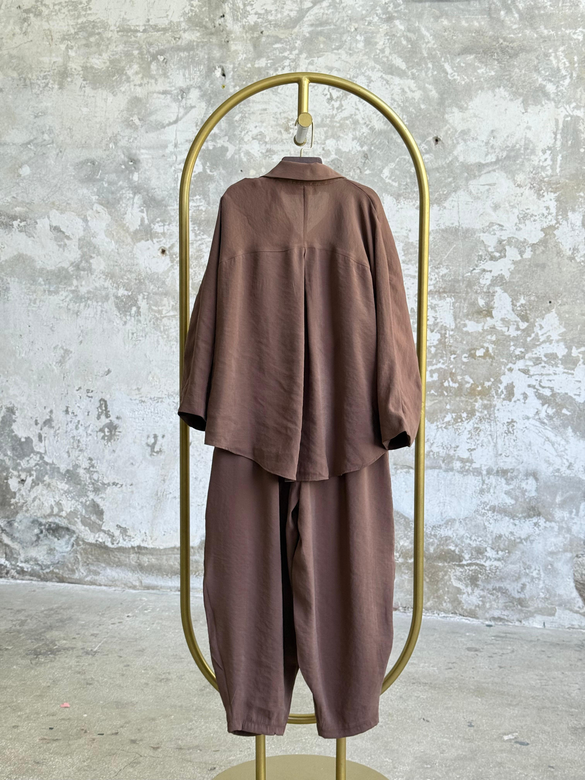 Tensel Kumaş Şalvar Model Takım (Kahve)