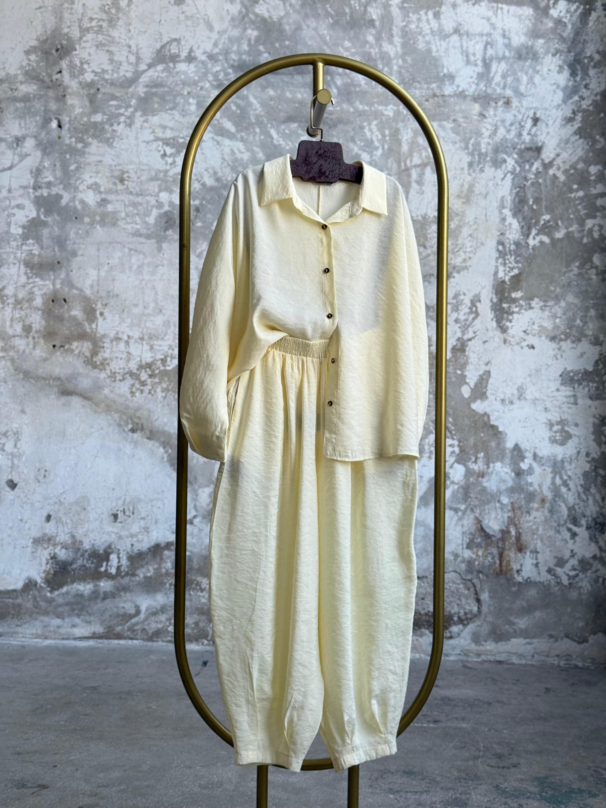 Tensel Kumaş Şalvar Model Takım (Limon Sarısı)