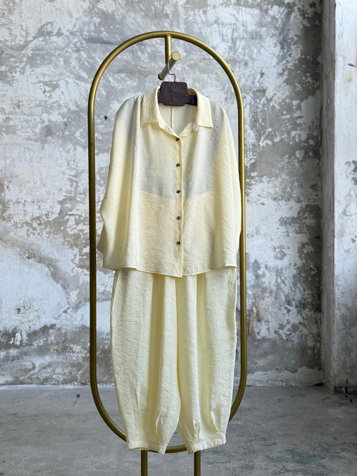 Tensel Kumaş Şalvar Model Takım (Limon Sarısı)