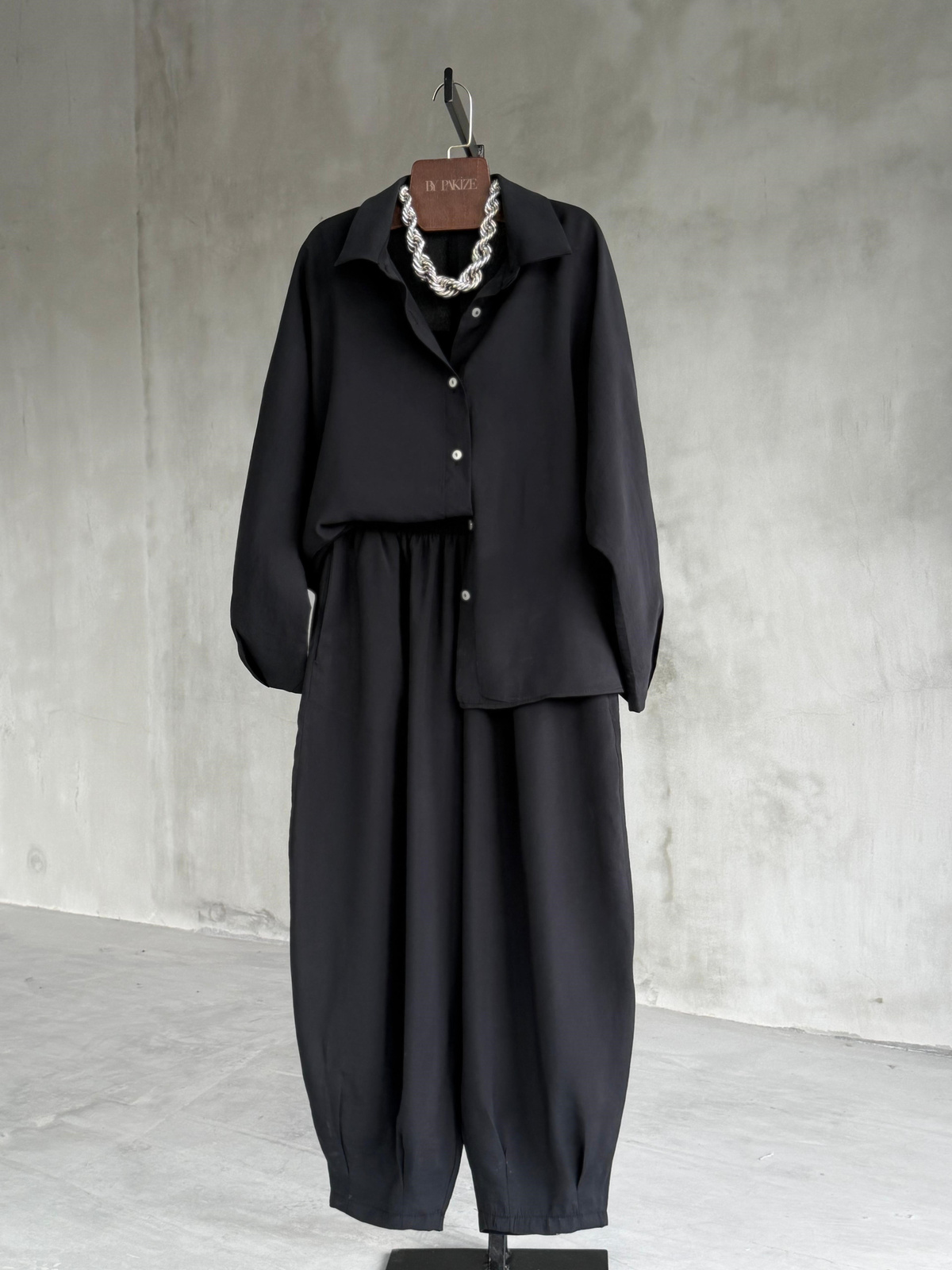 Tensel Kumaş Şalvar Model Takım (Siyah)