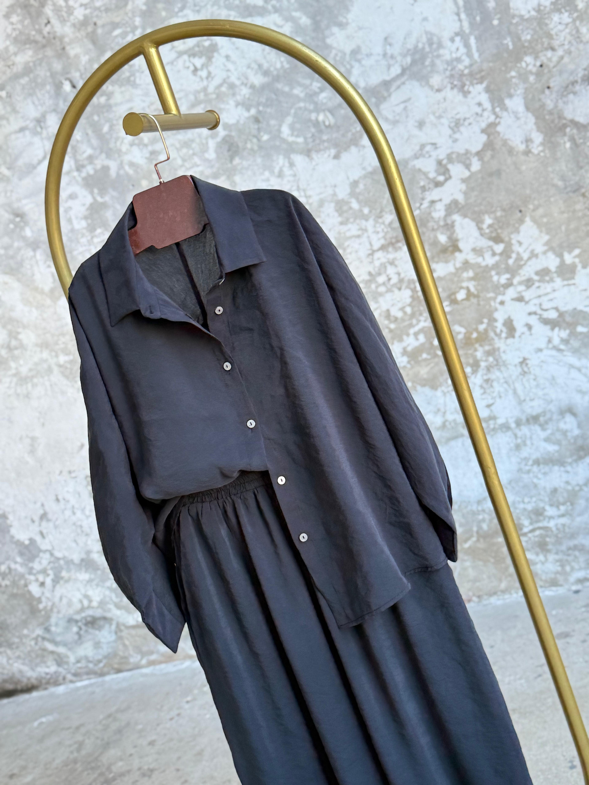 Tensel Kumaş Şalvar Model Takım (Siyah)