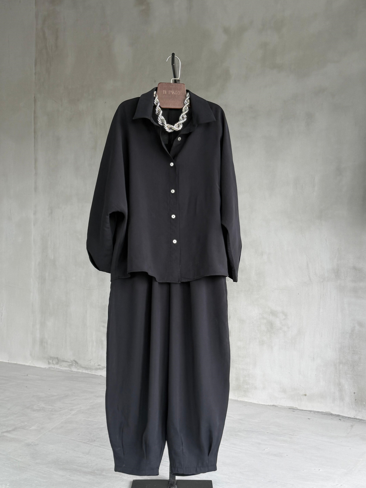 Tensel Kumaş Şalvar Model Takım (Siyah)