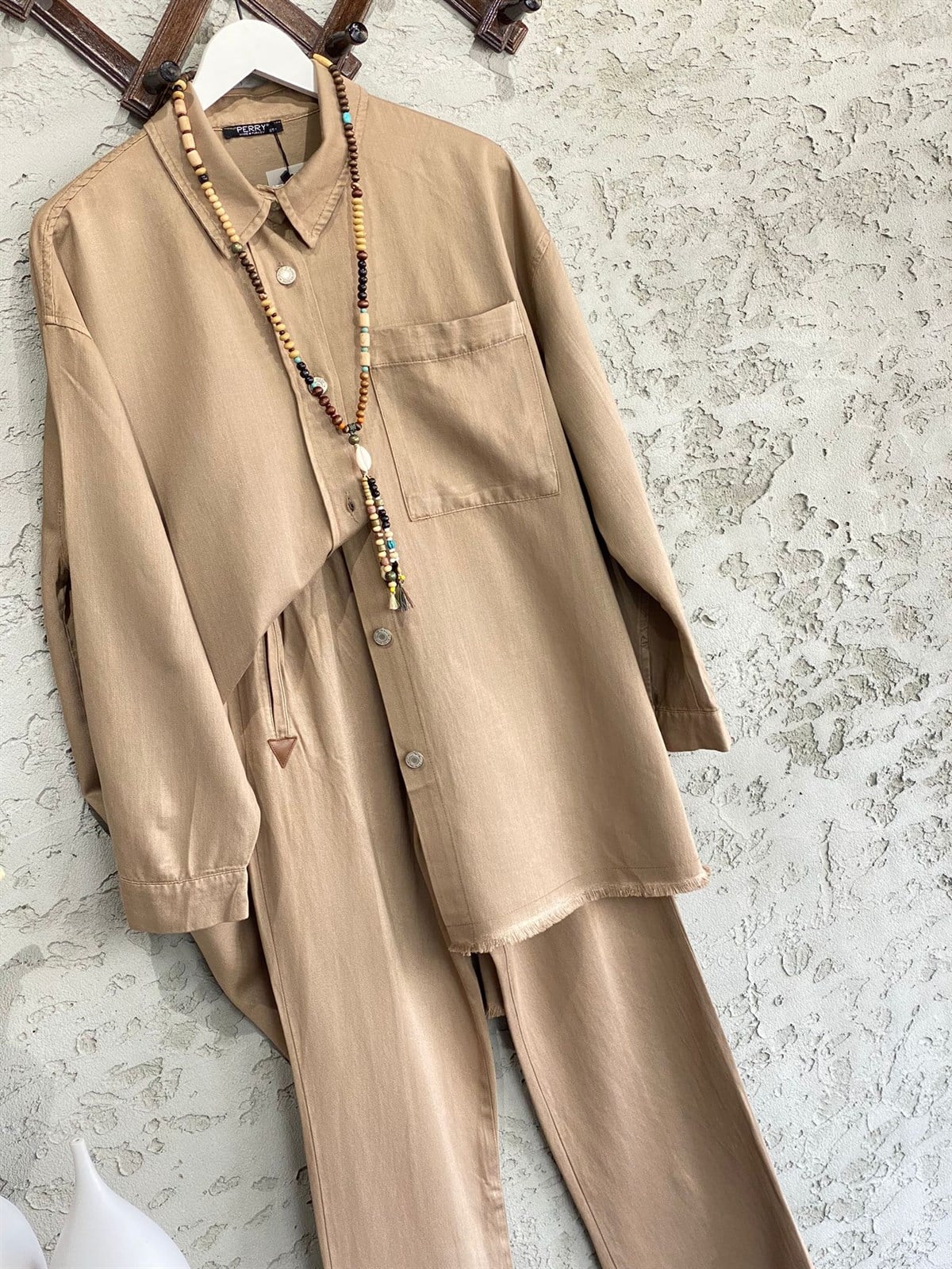 TenselPüsküllü Gömlek Ve Pantolon (Camel)