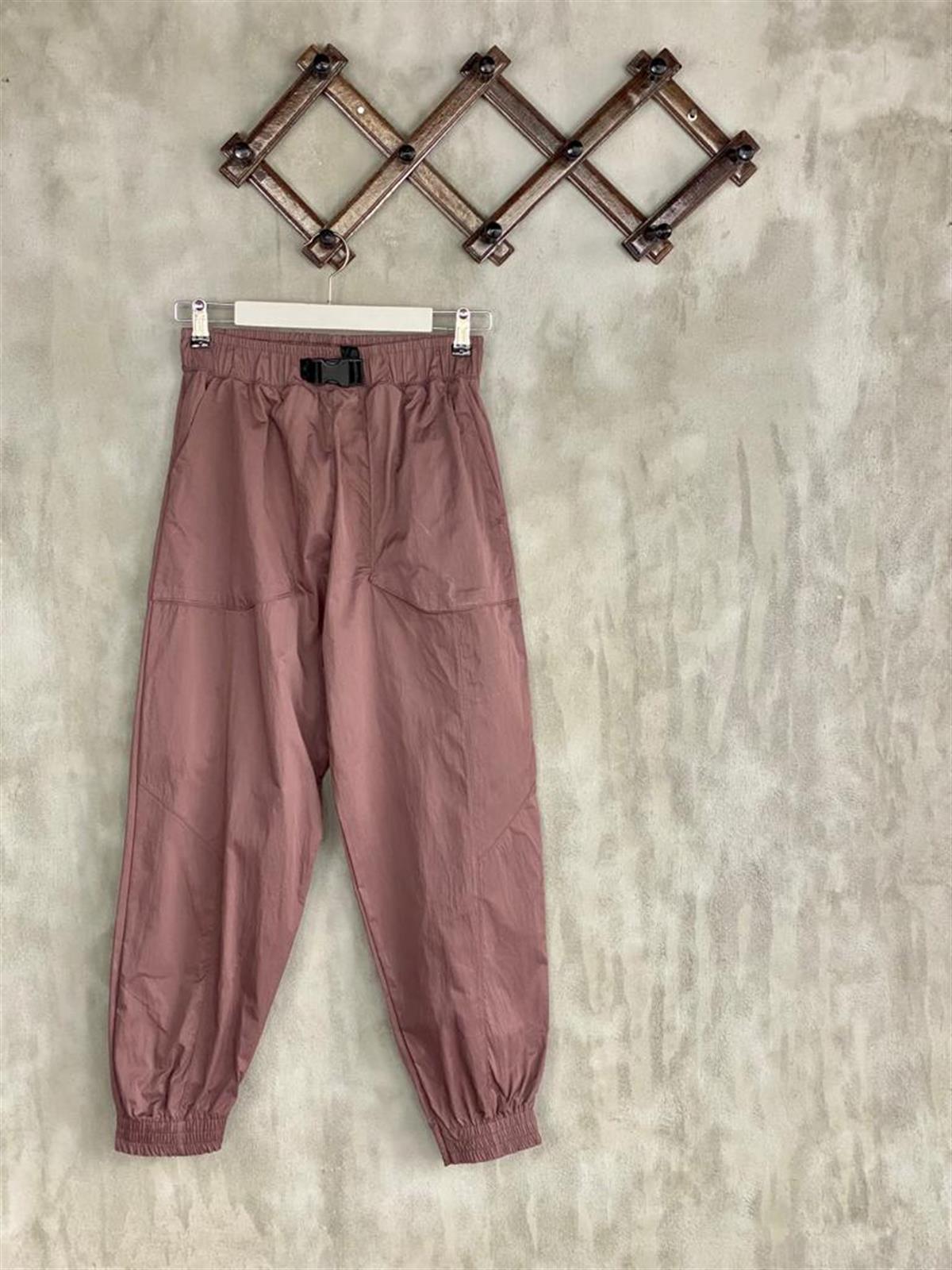 Tokalı Kemerli Paraşüt Kumaş Pantolon (Kahve)